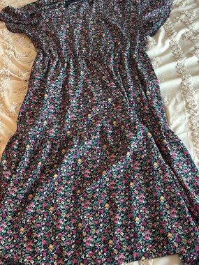 Floral Midi Dress with Pink & Green Print